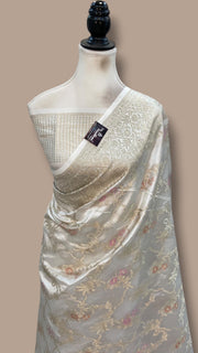 White Pure Mango Silk Banarasi Handloom Saree - The Handlooms