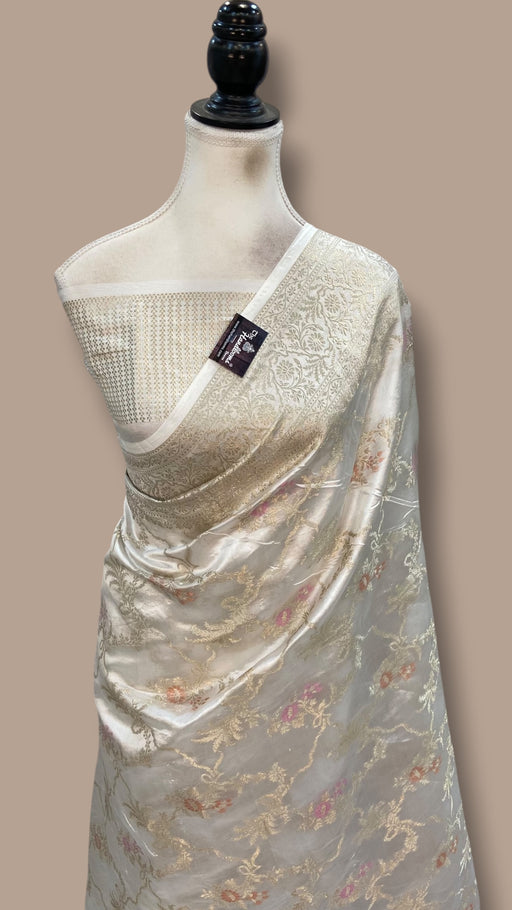 White Pure Mango Silk Banarasi Handloom Saree - The Handlooms