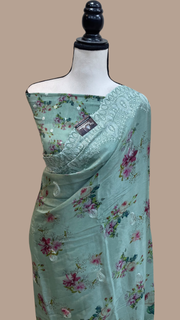 Pure Georgette Chikankari With Digital print Handloom Banarasi Saree - The Handlooms