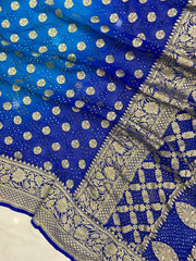 Dual Shade Pure Georgette Banarasi Bandhej Handloom Saree - The Handlooms