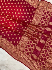 Dual Shade Pure Georgette Banarasi Bandhej Handloom Saree - The Handlooms