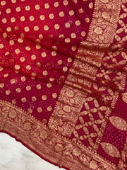 Dual Shade Pure Georgette Banarasi Bandhej Handloom Saree - The Handlooms