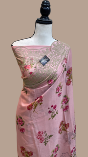 Pure Georgette Chikankari With Digital print Handloom Banarasi Saree - The Handlooms