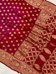 Dual Shade Pure Georgette Banarasi Bandhej Handloom Saree - The Handlooms