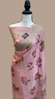 Pure Georgette Chikankari With Digital print Handloom Banarasi Saree - The Handlooms