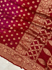 Dual Shade Pure Georgette Banarasi Bandhej Handloom Saree - The Handlooms