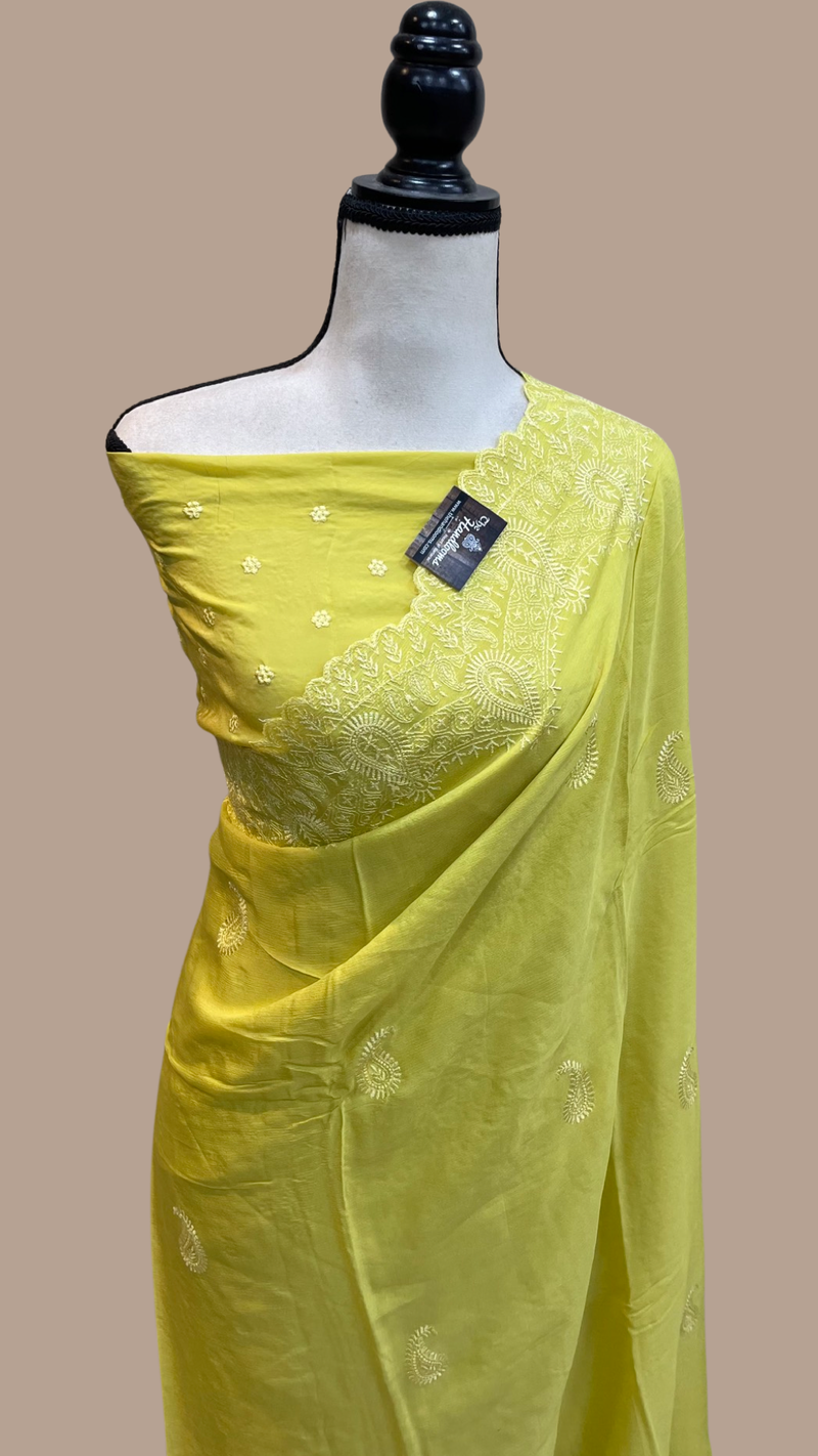Pure Georgette Chikankari Handloom Banarasi Saree - The Handlooms