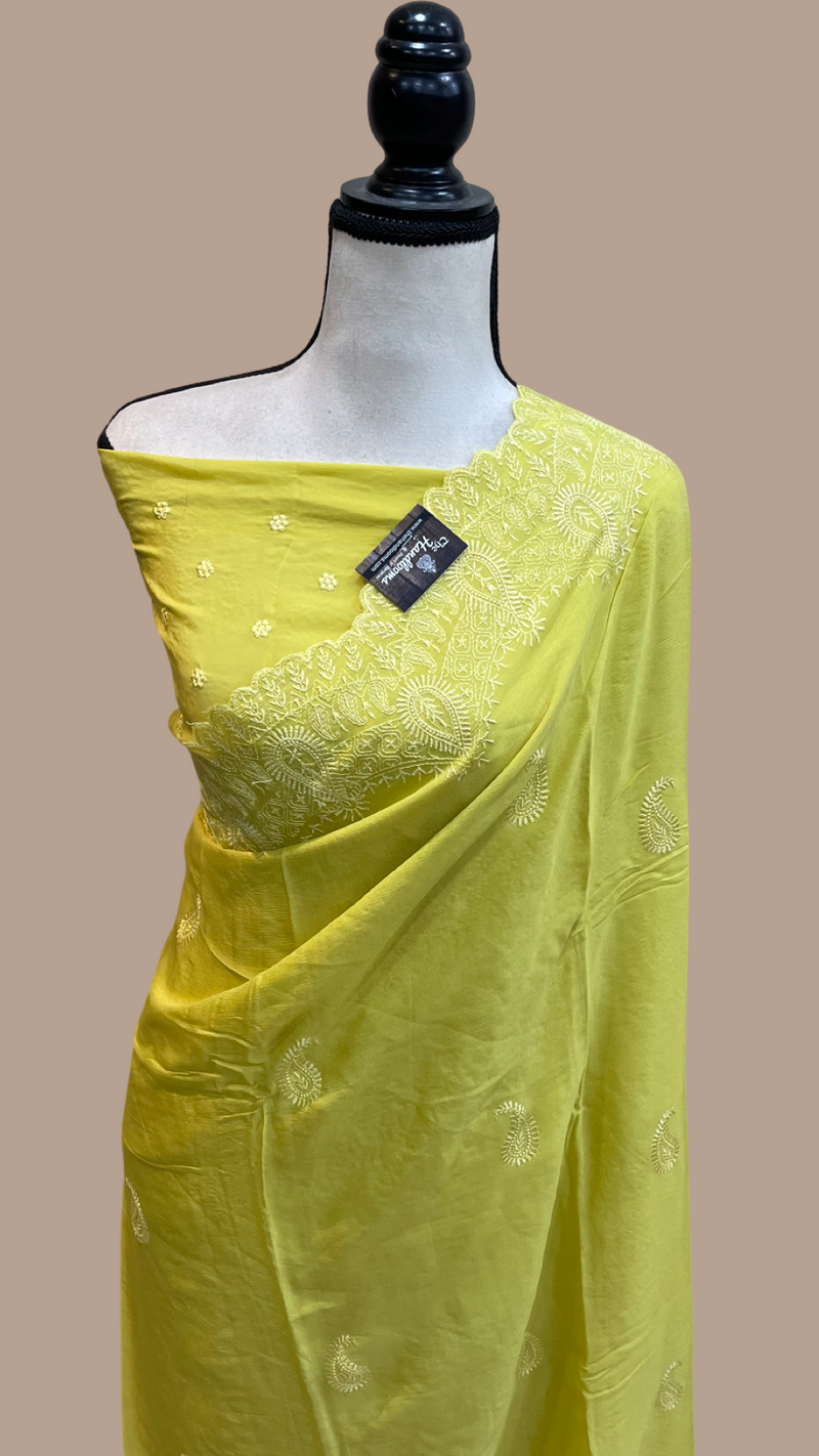 Pure Georgette Chikankari Handloom Banarasi Saree - The Handlooms