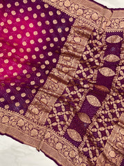 Dual Shade Pure Georgette Banarasi Bandhej Handloom Saree - The Handlooms