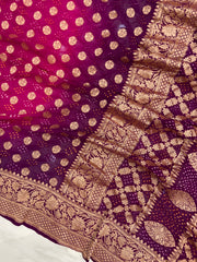 Dual Shade Pure Georgette Banarasi Bandhej Handloom Saree - The Handlooms