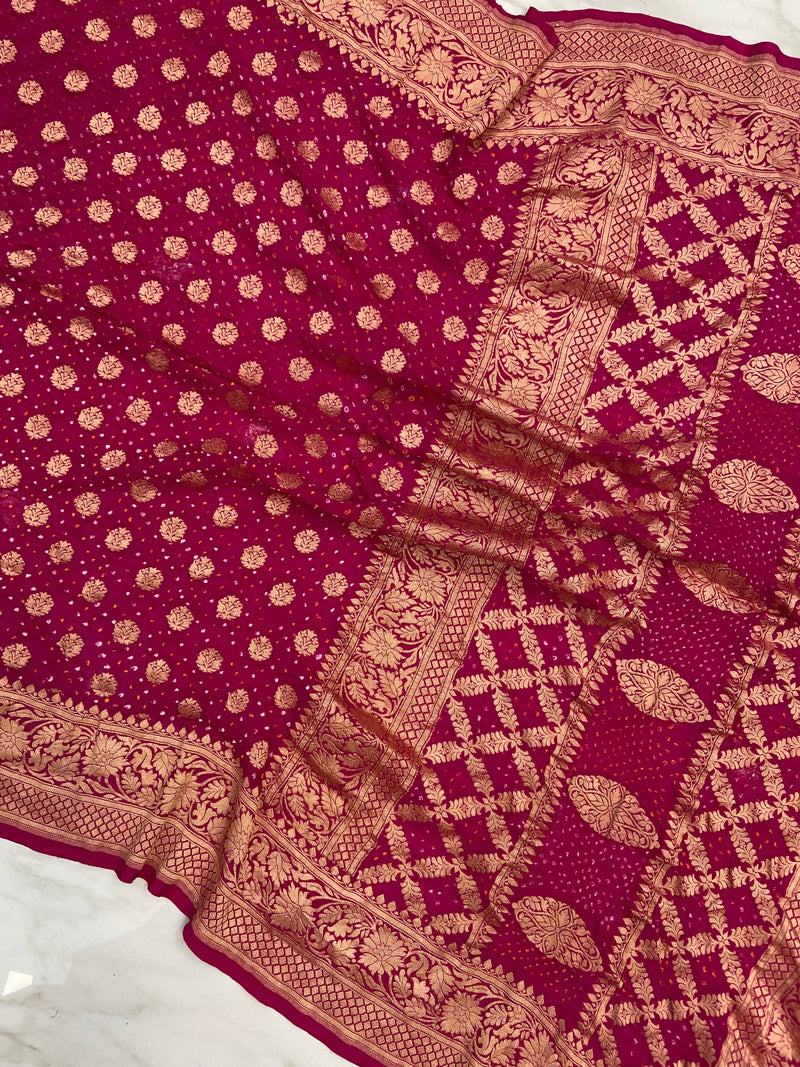 Pure Georgette Banarasi Bandhej Handloom Saree - The Handlooms