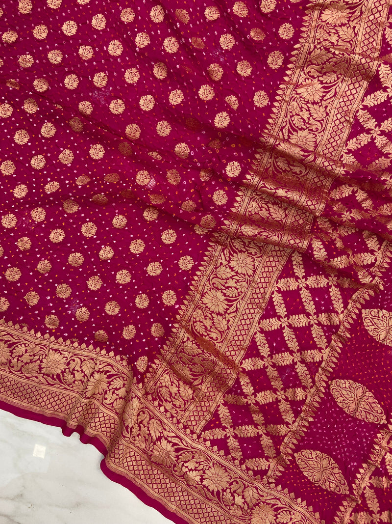 Pure Georgette Banarasi Bandhej Handloom Saree - The Handlooms