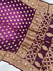 Dual Shade Pure Georgette Banarasi Bandhej Handloom Saree - The Handlooms