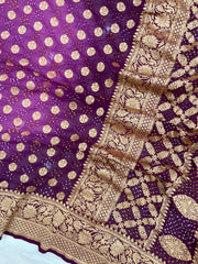 Dual Shade Pure Georgette Banarasi Bandhej Handloom Saree - The Handlooms