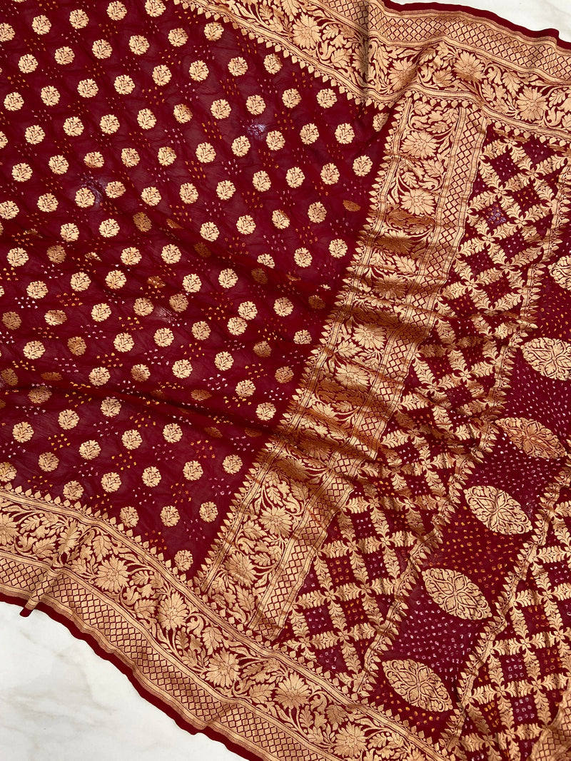 Pure Georgette Banarasi Bandhej Handloom Saree - The Handlooms