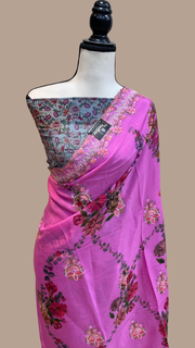 Pure Georgette Chikankari With Digital print Handloom Banarasi Saree - The Handlooms