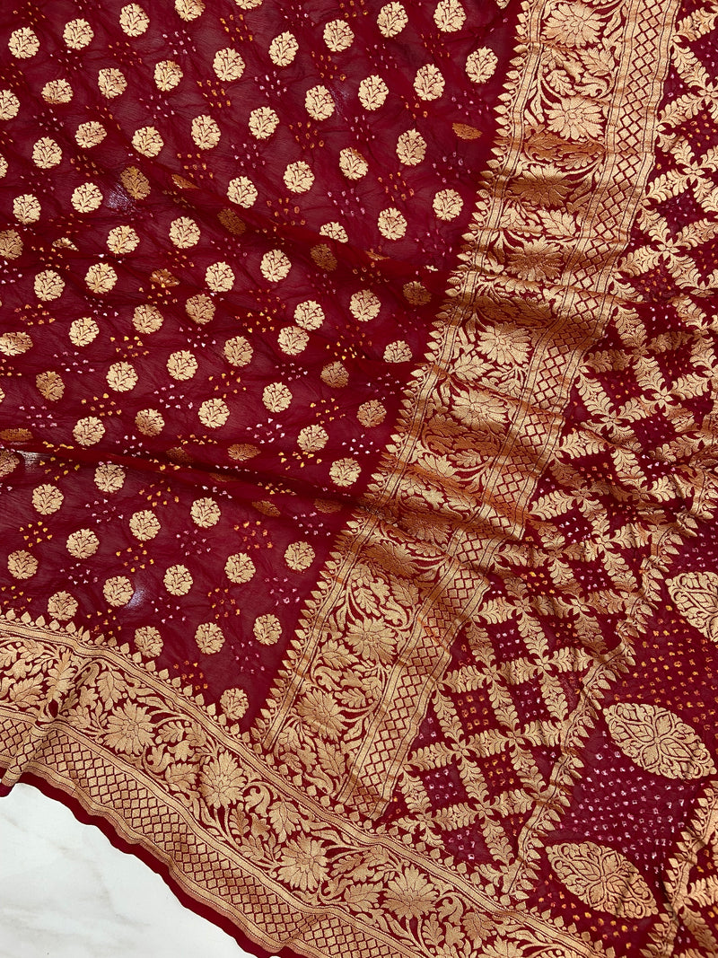 Pure Georgette Banarasi Bandhej Handloom Saree - The Handlooms