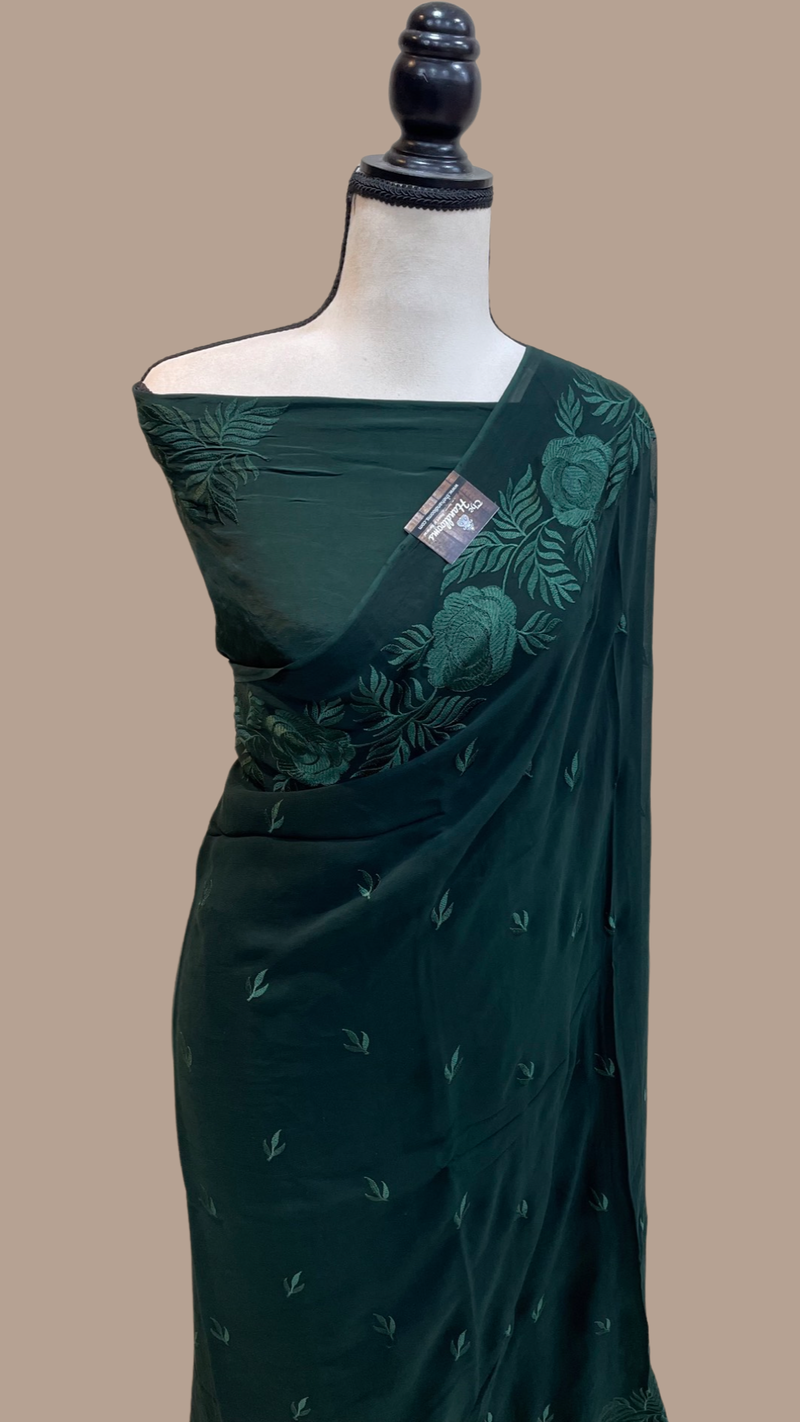 Pure Georgette Chikankari Handloom Banarasi Saree - The Handlooms