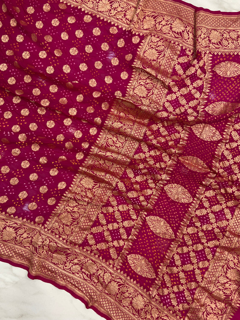 Pure Georgette Banarasi Bandhej Handloom Saree - The Handlooms