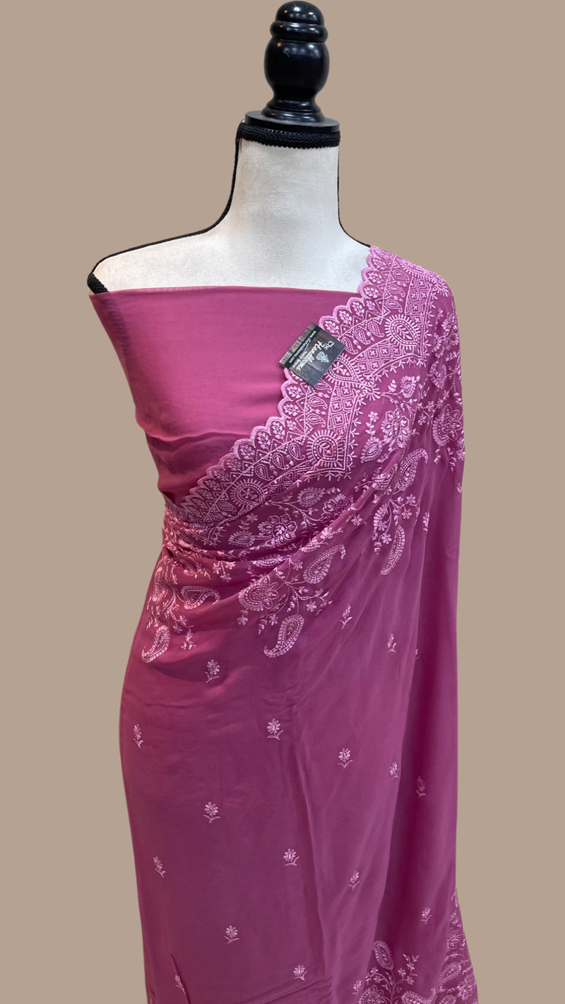 Pure Georgette Chikankari Handloom Banarasi Saree - The Handlooms
