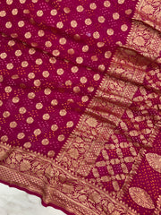 Pure Georgette Banarasi Bandhej Handloom Saree - The Handlooms