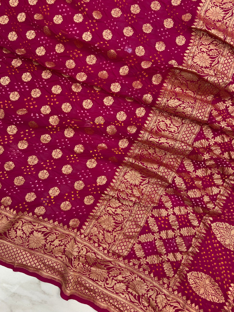 Pure Georgette Banarasi Bandhej Handloom Saree - The Handlooms
