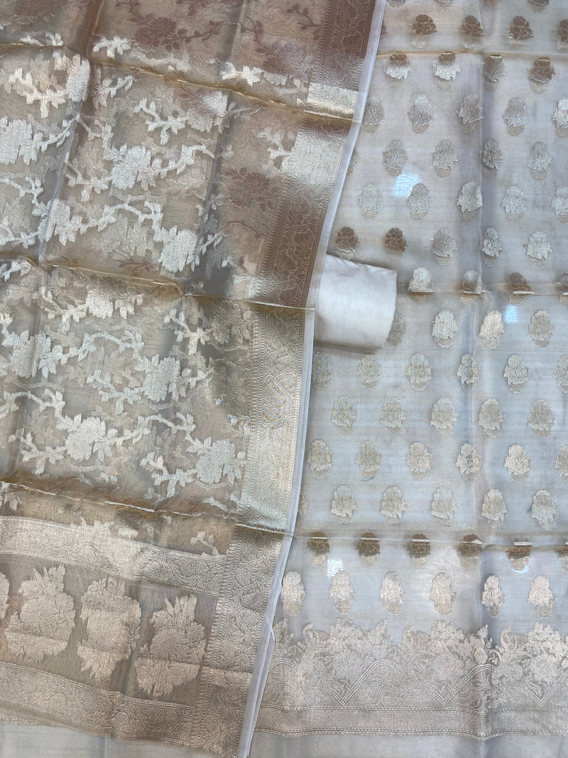 Pure Kora Tissue Handlooms Banarasi Dress material - The Handlooms