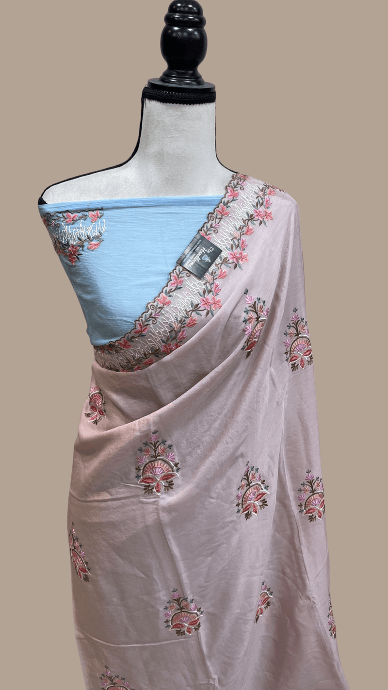 Pure Georgette Chikankari Handloom Banarasi Saree - The Handlooms