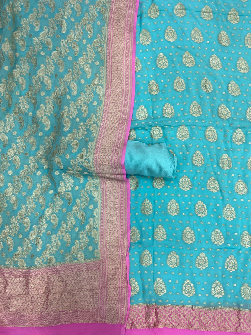 Khaddi Georgette Banarasi Dress material Water Zari - The Handlooms