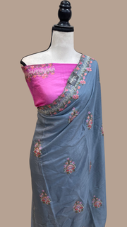 Pure Georgette Chikankari Handloom Banarasi Saree - The Handlooms
