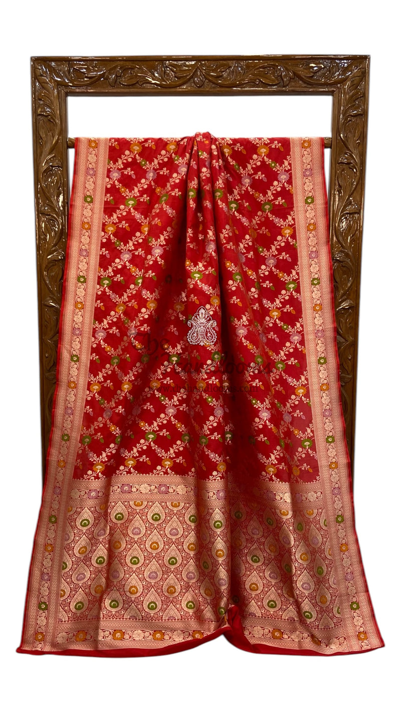Pure Katan Silk Banarasi Handloom Saree - All over Jaal work - With Meenakari - The Handlooms