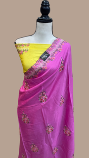 Pure Georgette Chikankari Handloom Banarasi Saree - The Handlooms