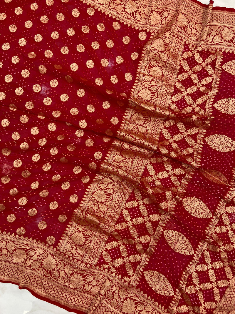 Pure Georgette Banarasi Bandhej Handloom Saree - The Handlooms