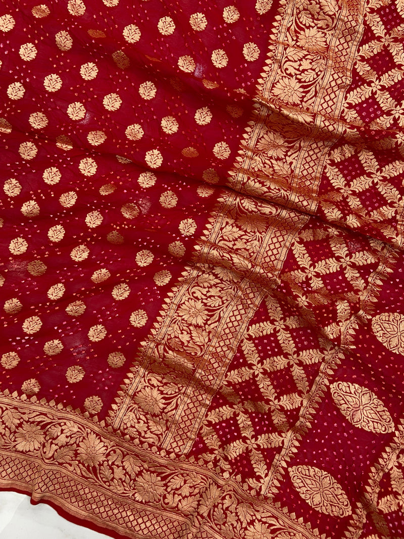 Pure Georgette Banarasi Bandhej Handloom Saree - The Handlooms