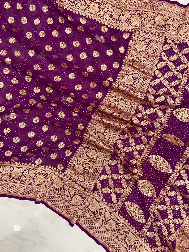 Pure Georgette Banarasi Bandhej Handloom Saree - The Handlooms
