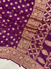Pure Georgette Banarasi Bandhej Handloom Saree - The Handlooms