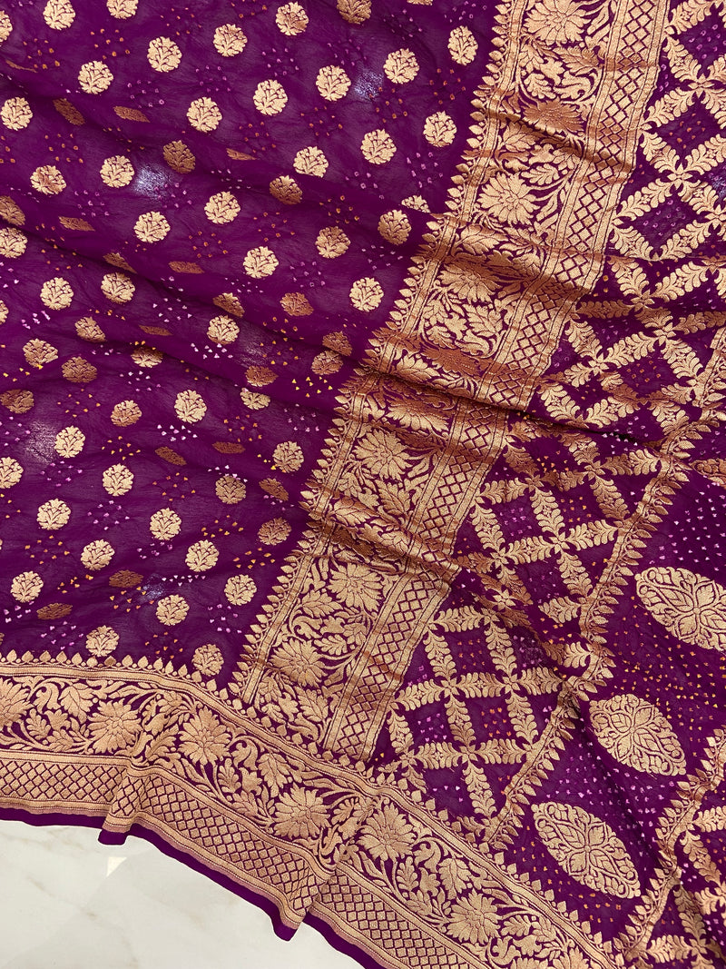 Pure Georgette Banarasi Bandhej Handloom Saree - The Handlooms