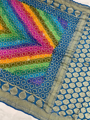 Pure Georgette Banarasi Bandhej Handloom Saree Multi shade - The Handlooms