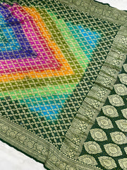 Pure Georgette Banarasi Bandhej Handloom Saree Multi shade - The Handlooms