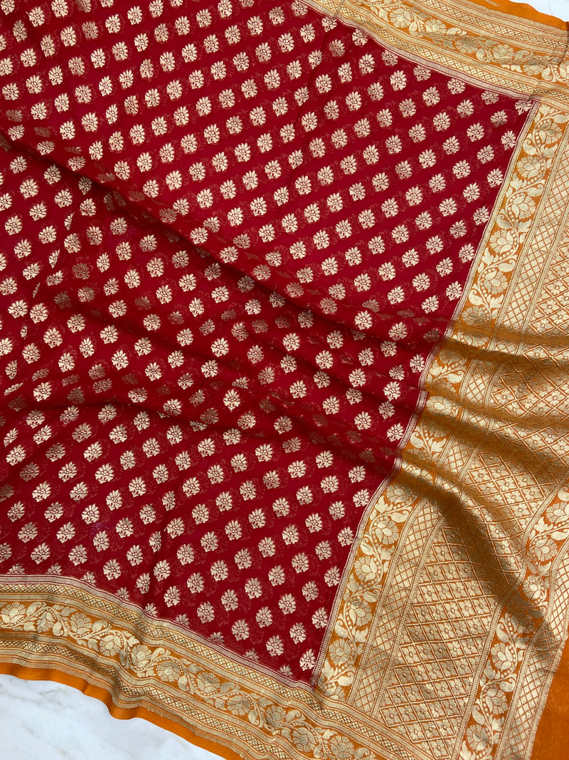 Pure Khaddi Georgette Dupatta - water zari - The Handlooms