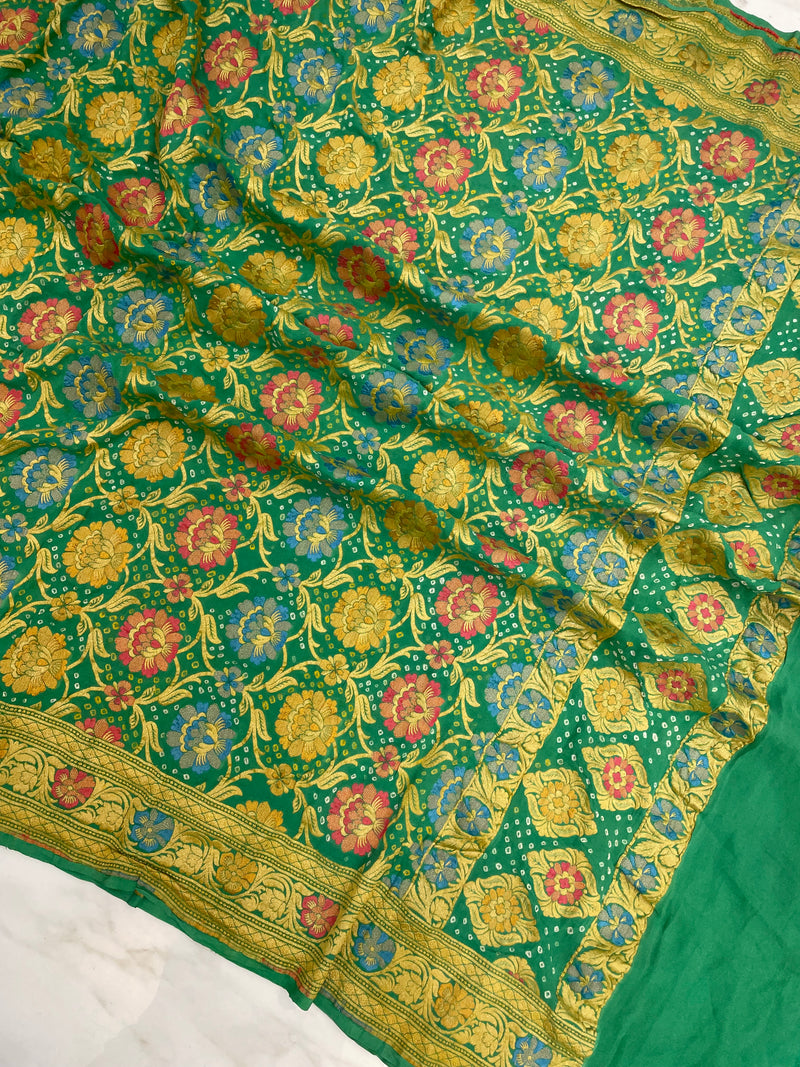 Pure Georgette Banarasi Bandhej Handloom Dupatta With Meenakari - The Handlooms