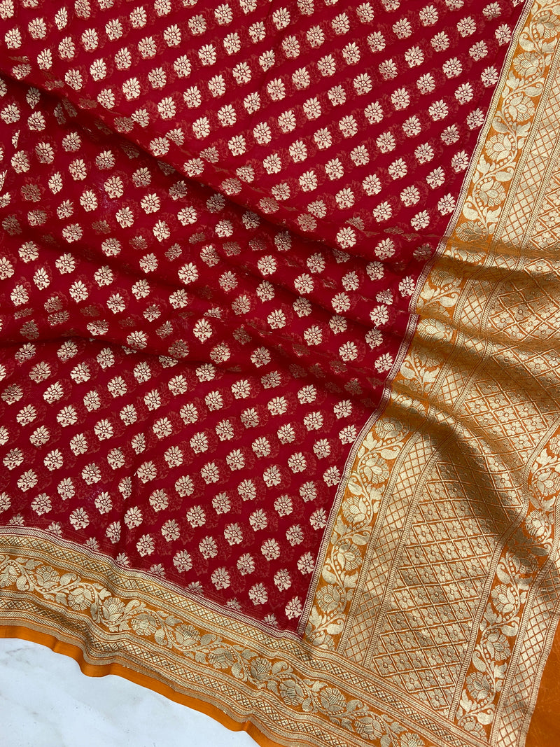Pure Khaddi Georgette Dupatta - water zari - The Handlooms