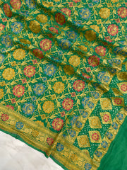 Pure Georgette Banarasi Bandhej Handloom Dupatta With Meenakari - The Handlooms
