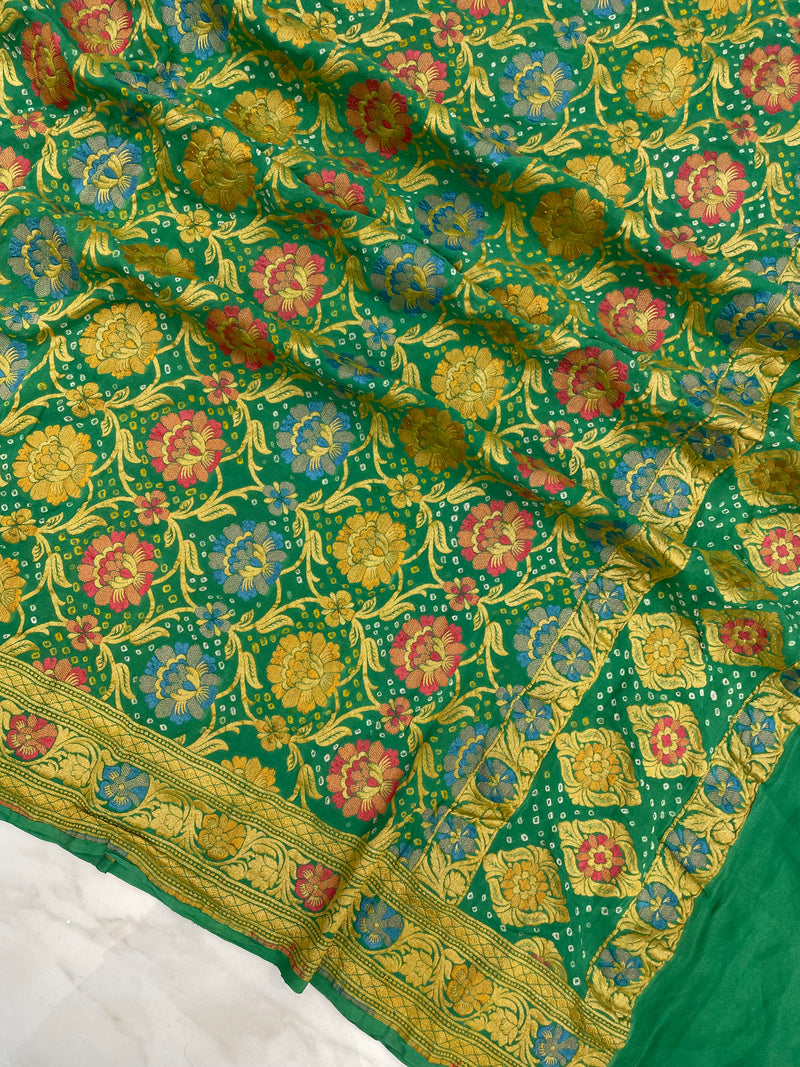 Pure Georgette Banarasi Bandhej Handloom Dupatta With Meenakari - The Handlooms