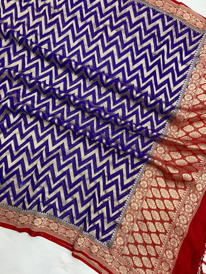 Pure Khaddi Georgette Dupatta - water zari - The Handlooms