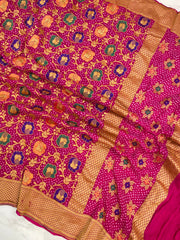 Pure Georgette Banarasi Bandhej Handloom Dupatta With Meenakari - The Handlooms