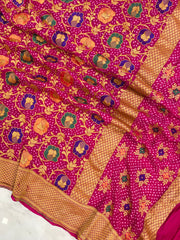 Pure Georgette Banarasi Bandhej Handloom Dupatta With Meenakari - The Handlooms