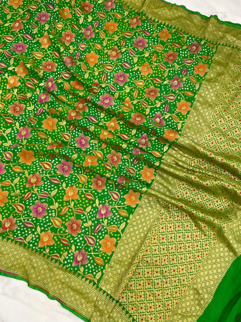Pure Georgette Banarasi Bandhej Handloom Dupatta With Meenakari - The Handlooms