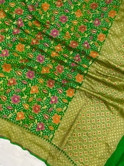 Pure Georgette Banarasi Bandhej Handloom Dupatta With Meenakari - The Handlooms