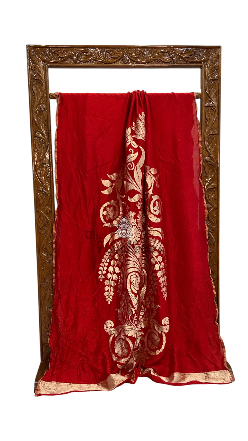 Red Pure Dupion Silk Handloom Banarasi Saree